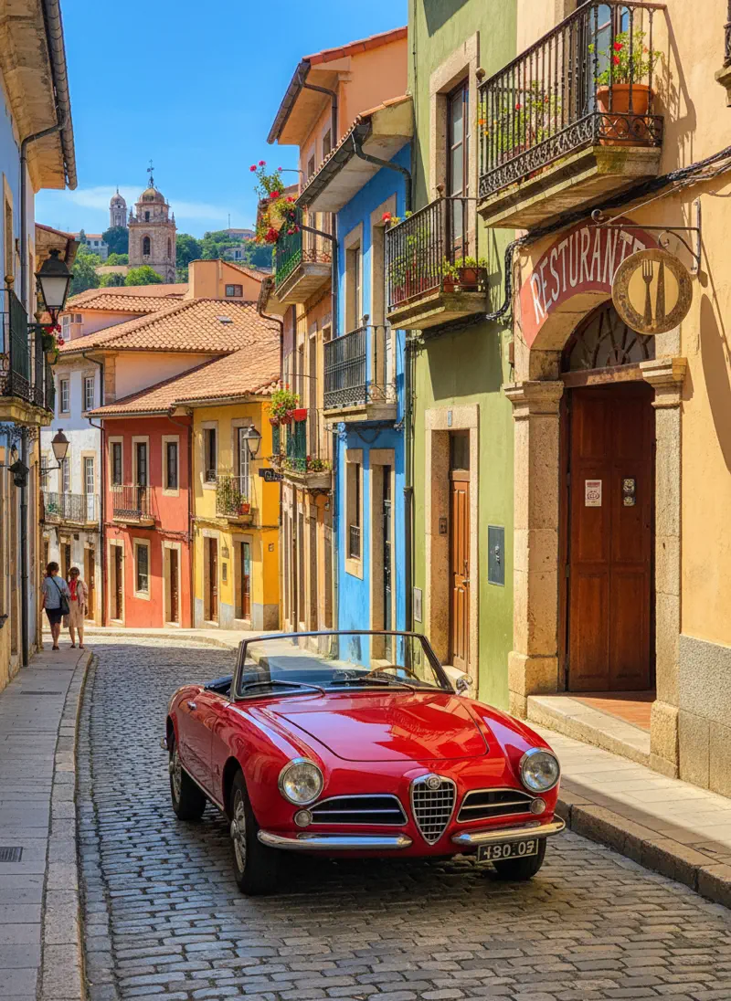 Text to image ai - vintage car on a cobblestone street